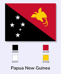 Vector Illustration of Papua New Guinea flag isolated on light blue background. Illustration National Papua New Guinea flag with Color Codes. As close as possible to the original.