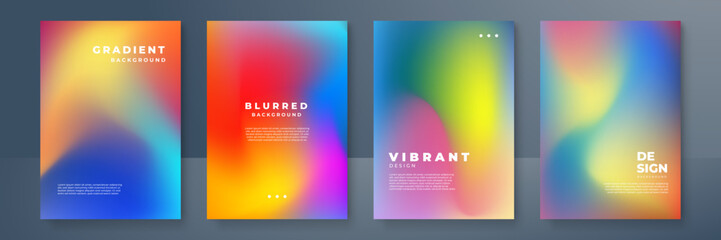 Cover gradient design set. A4 abstract color. Minimal fluid design collection. Business or advertising design. Bright dynamic mesh for poster, flyer, banner. Vector illustration
