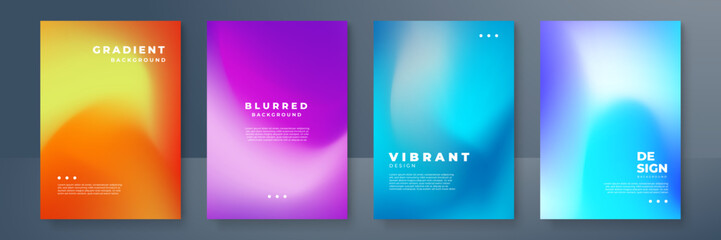 Fototapeta premium Blurred backgrounds set with modern abstract blurred color gradient patterns. Templates collection for brochures, posters, banners, flyers and cards. Vector illustration.