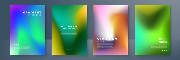 Blurred backgrounds set with modern abstract blurred color gradient patterns. Templates collection for brochures, posters, banners, flyers and cards. Vector illustration.