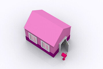 3d illustration. Stylized isolated house building with mailbox.