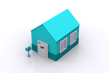 3d illustration. Stylized isolated house building with mailbox.