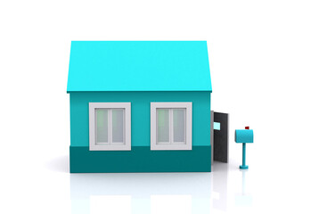 3d illustration. Stylized isolated house building with mailbox.