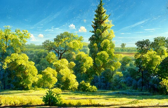 森林と夏の青空