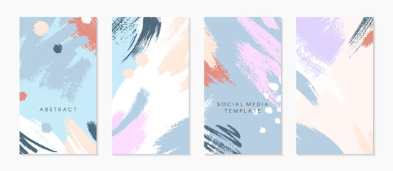 Set of editable insta story templates with copy space for text.Ig smm vector layouts with hand drawn brush strokes and textures.Trendy design for social media marketing,digital post,prints,banners.