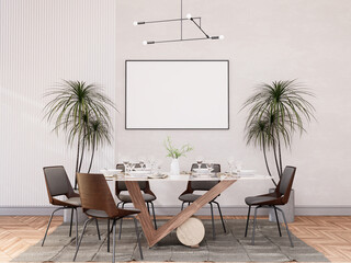 mock up poster frame in modern interior fully furnished rooms background, Cafe, Dining room,