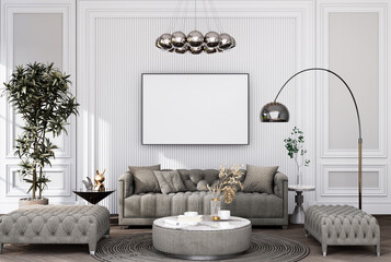 mock up poster frame in modern interior fully furnished rooms background, living room,