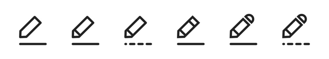 Edit icon. Set of edit pen icons. Vector illustration. Editing text file document icons. Pencil symbol.