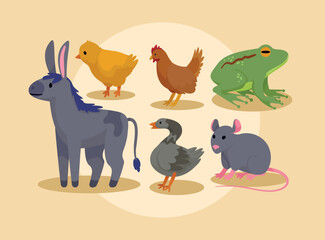 six farm animals icons