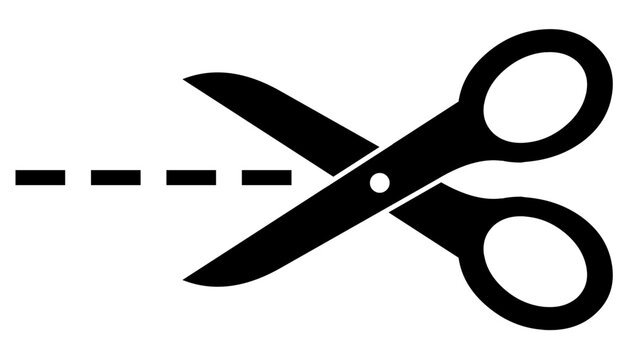 Paire de ciseaux avec Ligne pointill&eacute;e &agrave; d&eacute;couper sur fond blanc