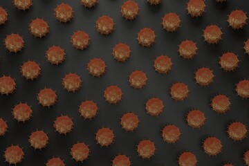 coronavirus on black,  treatment covid 19, Omicron, 3D renedring, top view