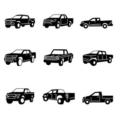Solid icons set,transportation,Pickup truck,vector illustrations