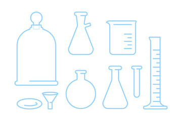 Set of Laboratory glass line icon. Different types of Lab flask vector outline icon.