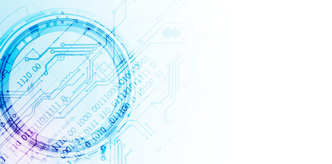 Abstract technology concept. Circuit board, high computer color background. Vector illustration with space for content, web - template, business tech presentation.