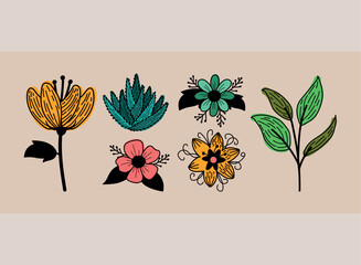 six flowers garden icons