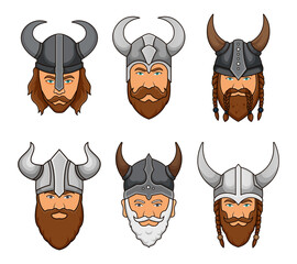 Viking head vector set