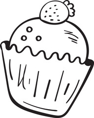 Cupcake with Strawberries vector Hand Drawn