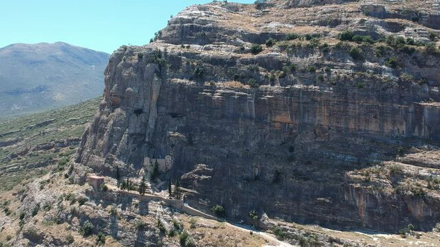 Our Lady of the Rocks or Virgin of the Rock Monastery in Nemea, Greece. Located on the east side of the rock called Polyfeggos in the mountain of Panagia (Our Lady) in Nemea, Greece.