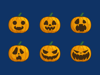 Halloween funny pumpkin collection design vector illustration