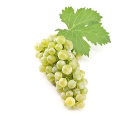 Chardonnay grape with a vine leaf on white background. - obrazy, fototapety, plakaty