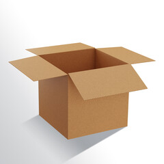 Open cardboard box 3D rendering. Packaging box mock up.