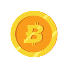 Golden bitcoin coin. Crypto currency golden coin bitcoin symbol isolated on white background. Flat vector illustration. Bitcoin icon.