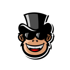 vector illustration of monkey logo wearing hat with sunglasses	