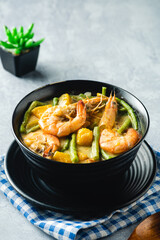 Ginataang Hipon, Kalabasa at Sitaw- sauteed shrimp, squash, and string beans in coconut sauce