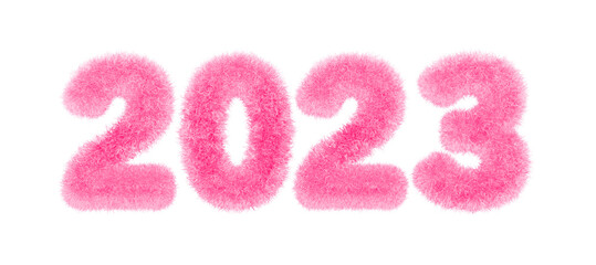 A soft pink, fluffy, fur 2023 new year celebration graphic. Very high resolution for print and screen