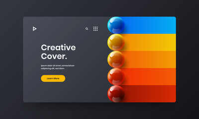 Bright 3D spheres landing page illustration. Modern flyer vector design template.