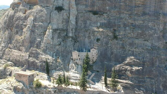 Our Lady of the Rocks or Virgin of the Rock Monastery in Nemea, Greece. Located on the east side of the rock called Polyfeggos in the mountain of Panagia (Our Lady) in Nemea, Greece.