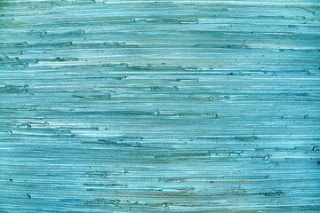 close up of the blue cyan  bamboo grass wicker wall background