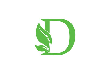 D letter logo with leaf. Creative modern Nature logo design for D
