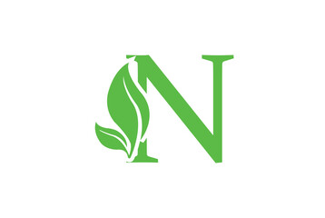 N letter logo with leaf. Creative modern Nature logo design for N