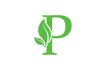 P letter logo with leaf. Creative modern Nature logo design for P