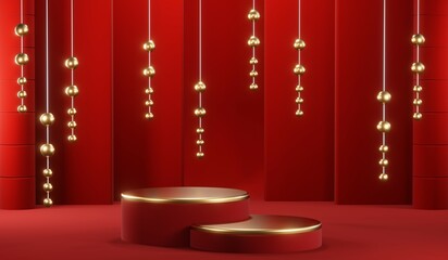 3D rendering of blank product background for cream cosmetics Modern red podium background