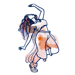 smooth beautiful watercolored line art of a cute girl dancing