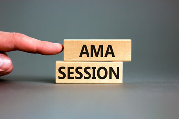 AMA ask me anything session symbol. Concept words AMA ask me anything session on wooden blocks on a...