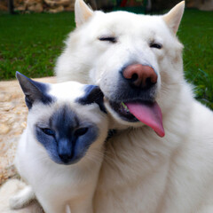 Siam Katze & Samojede Hund