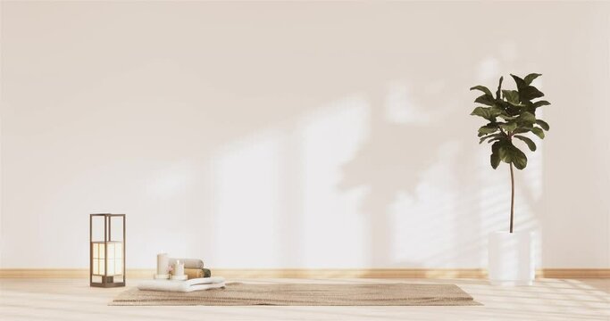 Cabinet modern design on living room zen style empty wall background.3D rendering