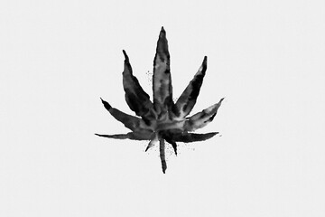 Fototapeta premium Watercolor Weed leaf, Watercolor Cannabis, Watercolor marijuana, Sumi-e Leaf, sumie