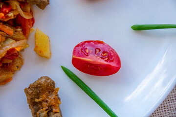 ratatouille, vegetable stew on a plate, diet food, keto recipe