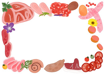 色々な種類のお肉　フレーム素材　飾り枠
