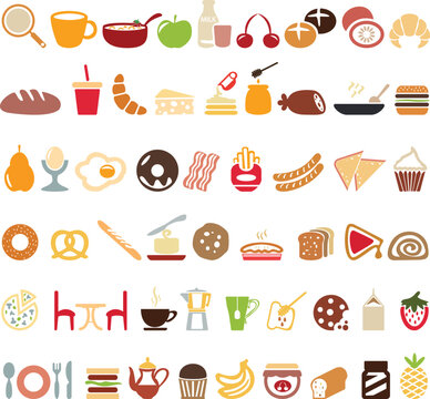 Breakfast on a white background. Coffee, cereals, fruits, vegetables and more.
