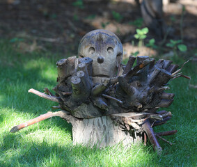 wooden head on a stump