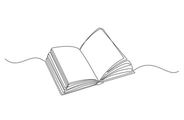 Continuous one line drawing of an open book. Vector illustration of back to school, educational supplies.