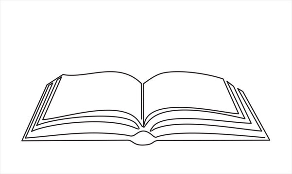 Continuous one line drawing of an open book. Vector illustration of back to school, educational supplies.