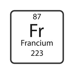 Francium symbol. Chemical element of the periodic table. Vector illustration.