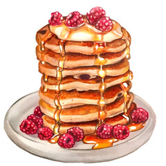 Berry pancakes with raspberry food illustration 