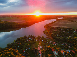 Aerial view of Lake Deseda near the city of Kaposvar in Hungary